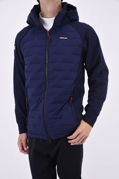 MENS HYBRID DOWN PARKA / ブランドロゴ ハイブリッド ストレッチ ダウンパーカー (ネイビー)