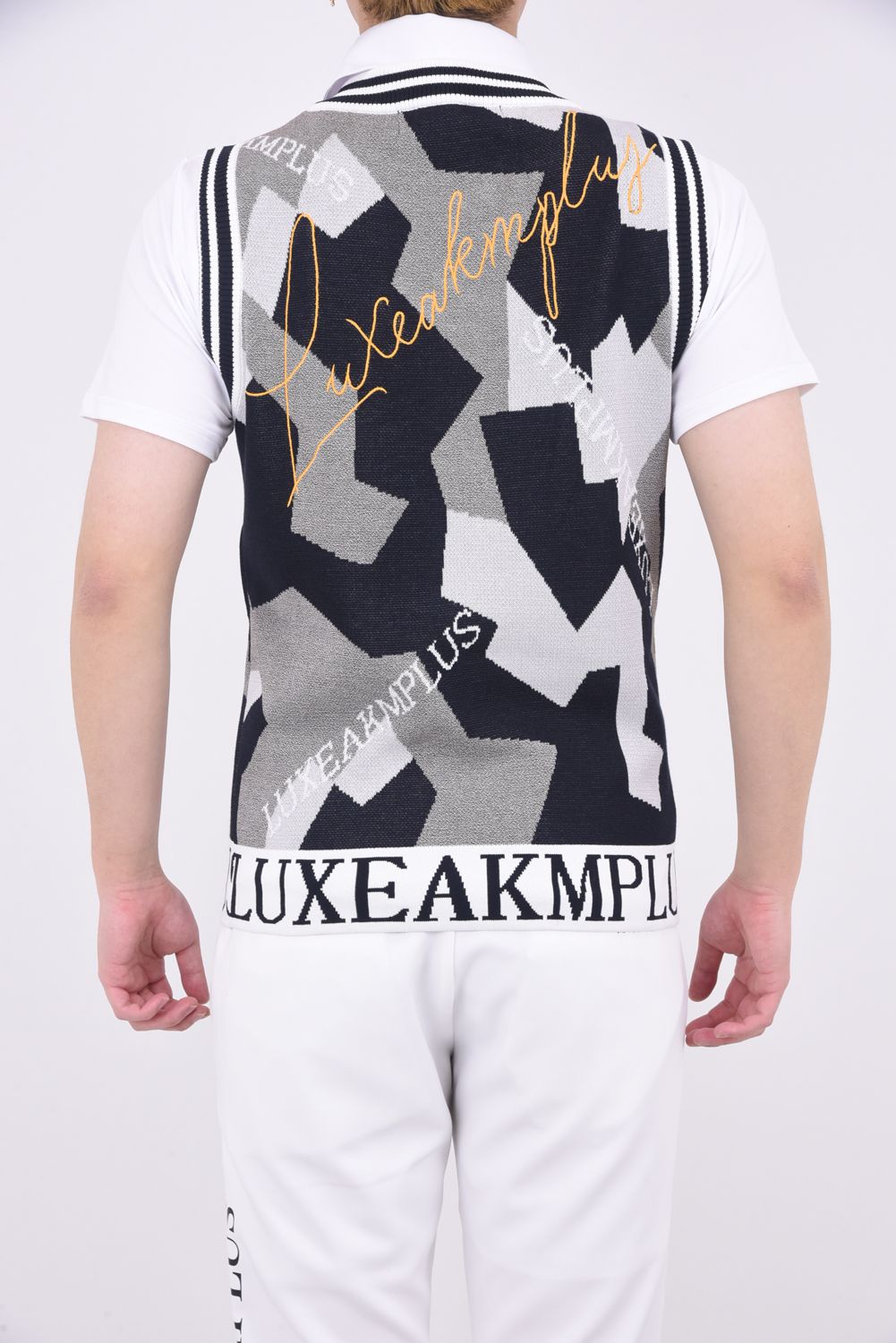 HANDWRITTEN NO SLEEVE KNIT /  カーシヴロゴニットベスト ホワイトカモ