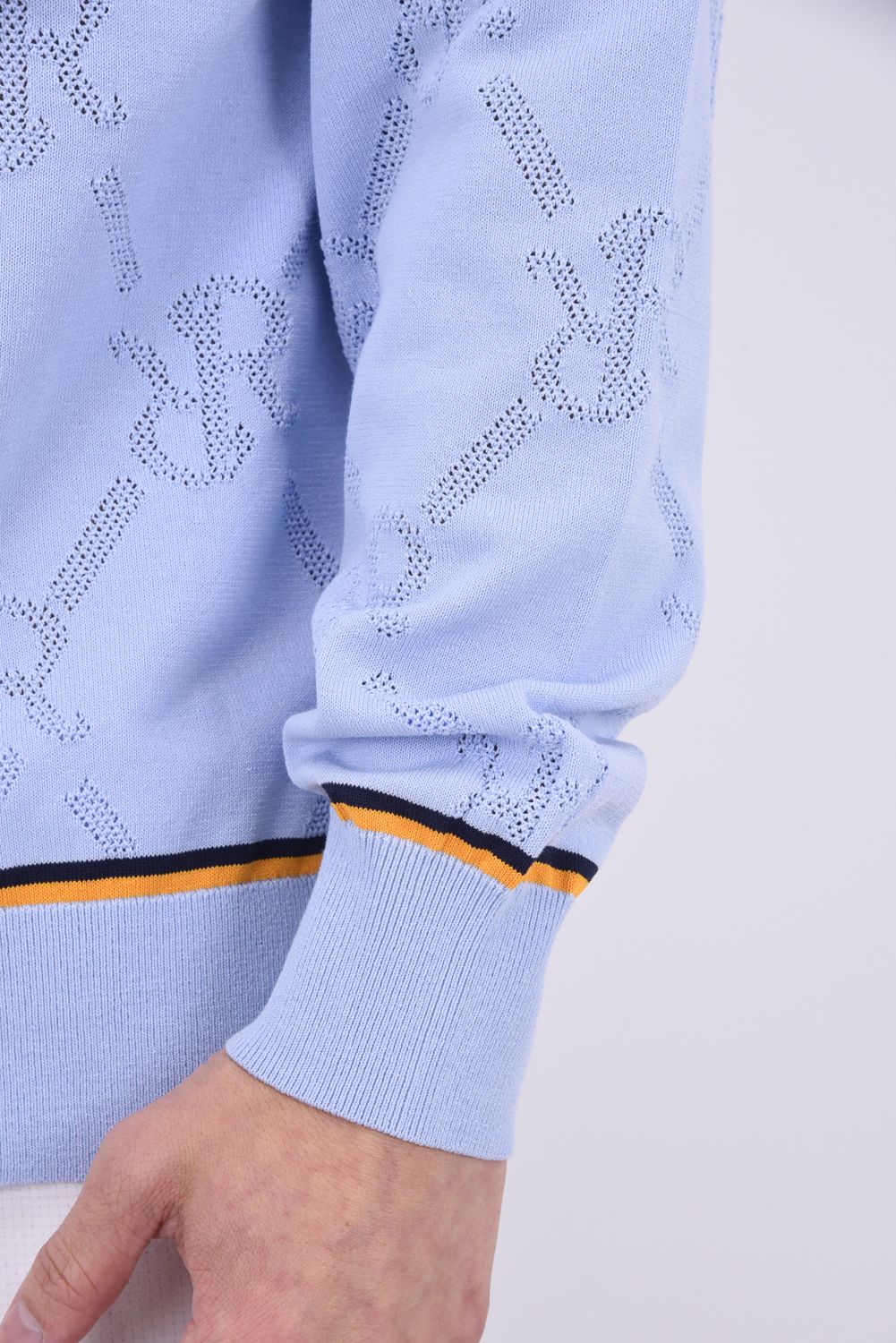 【GW限定 5/11までポイント10倍】【26SS】 MESH RR LOGO KNIT / メッシュ編み 裾ライン クルーネックニット (サックス)*