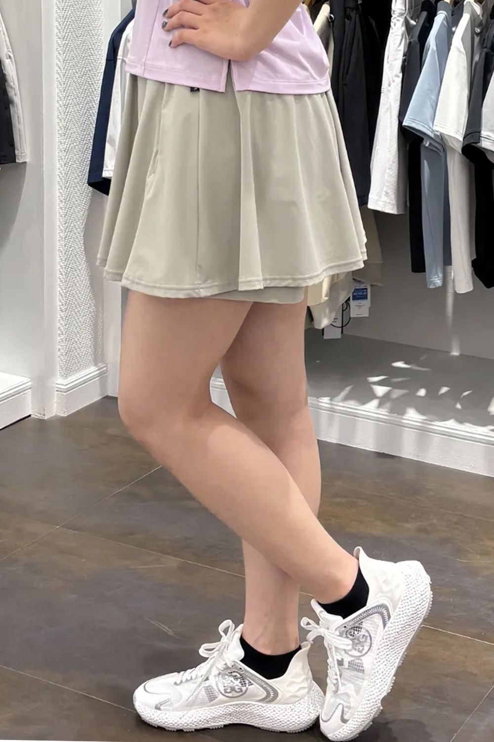 【26SS】【CODE COLLECTION】【レディース】 RFSK / 高機能ナイロン フレアシルエット ギャザースカート (ショートパンツ一体型) (ベージュ)