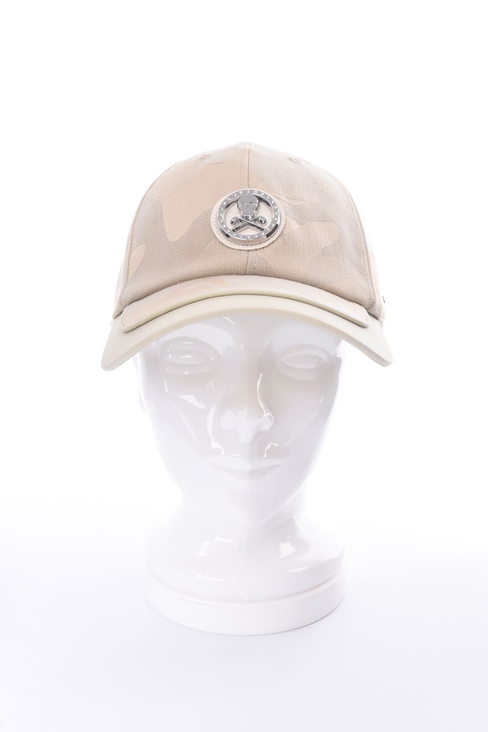 【26SS】 GAUGE CAMO LEATHER TRIM CAP / カモフラージュパターン 異素材切り替え  メタルプレート ベースボールキャップ (ベージュ)