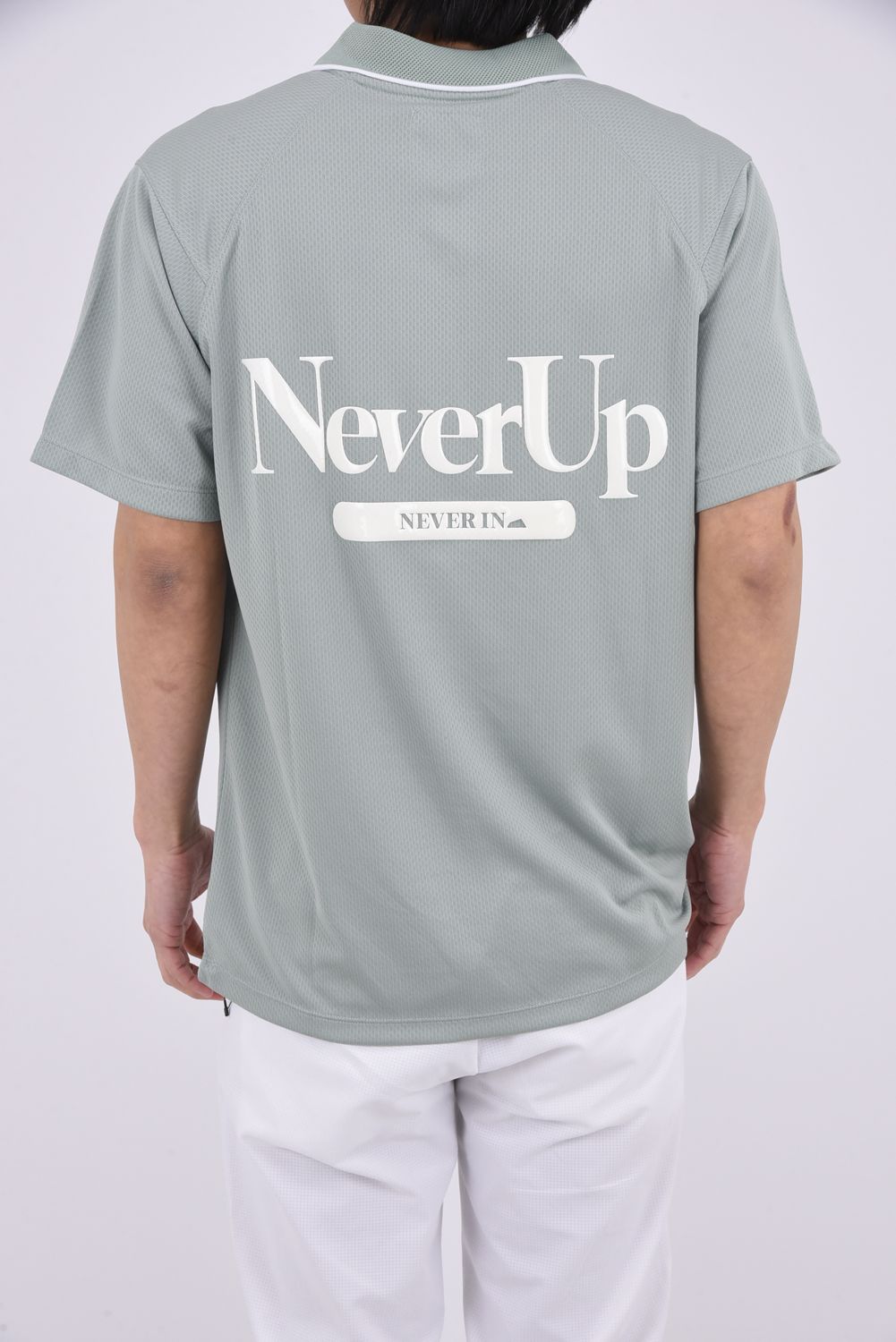 【26SS】 Hunakai Mesh Polo S/S（NeverUp） / メッシュ素材 バックプリント ポロシャツ (セージ)