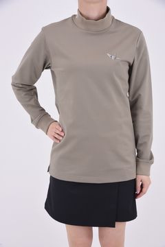 【レディース】 TAPE MOCK L/S / テープライン ロゴ ロングスリーブ モックネックTシャツ (ベージュ)