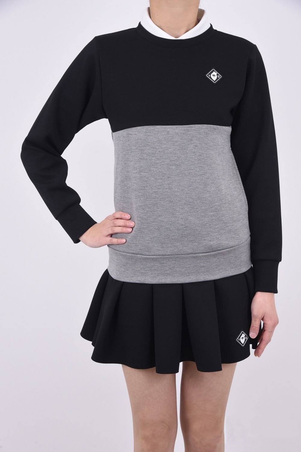 【期間限定ポイント10倍】【レディース】 BICOLOR TOP / バイカラー バックロゴプリント スウェット クルーネック (ブラック)