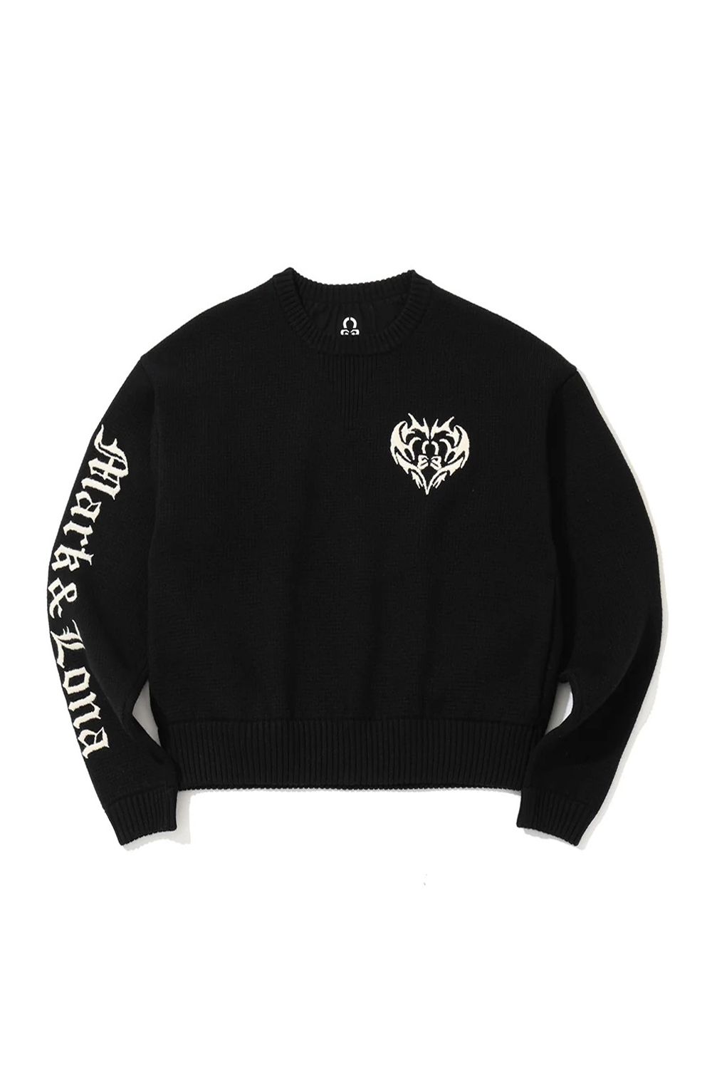 【26AW】【レディース】 ELYSIA KNIT PULLOVER / トライバルハート刺繍＆ブラックレター刺繍入り ニット (ブラック)