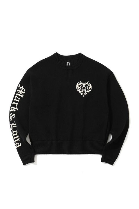【26AW】【レディース】 ELYSIA KNIT PULLOVER / トライバルハート刺繍＆ブラックレター刺繍入り ニット (ブラック)