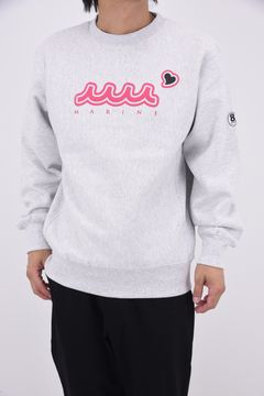 【25AW】 ACANTHUS * MUTA MARINE SWEET LOGO CREWNECK SWEATSHIRTS / ヘビーウェイト 裏起毛 ハートロゴ クルーネックスウェット (グレー)