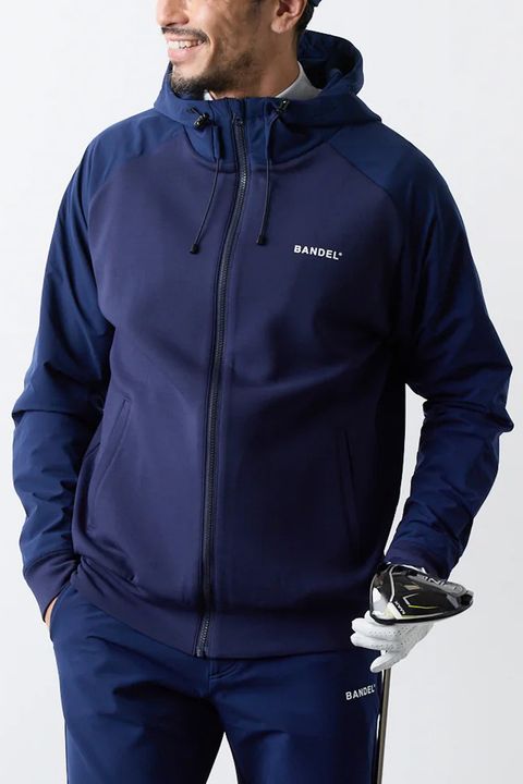 【25AW】 SWITCH RAGLAN SLEEVE ZIP HOODIE / ボンディング素材 ラグランスリーブ ハイネックジップフーディー (ネイビー)