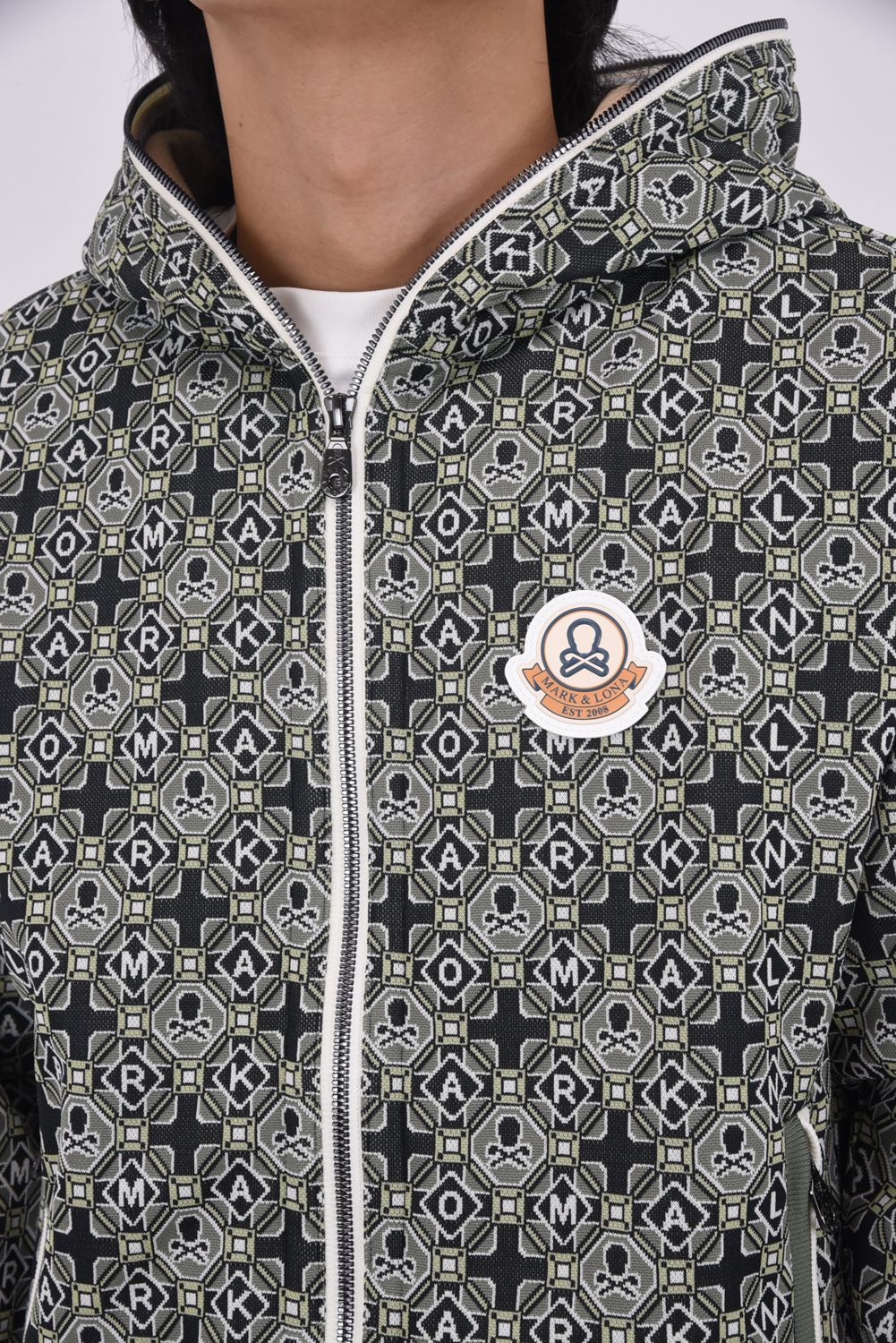 【2025AW 木村拓哉さん着用 VOL.7】 ROSETTE JACQUARD JERSEY HOODIE / ジオメトリックパターン 裏起毛 フーデッドジャケット (カーキ)