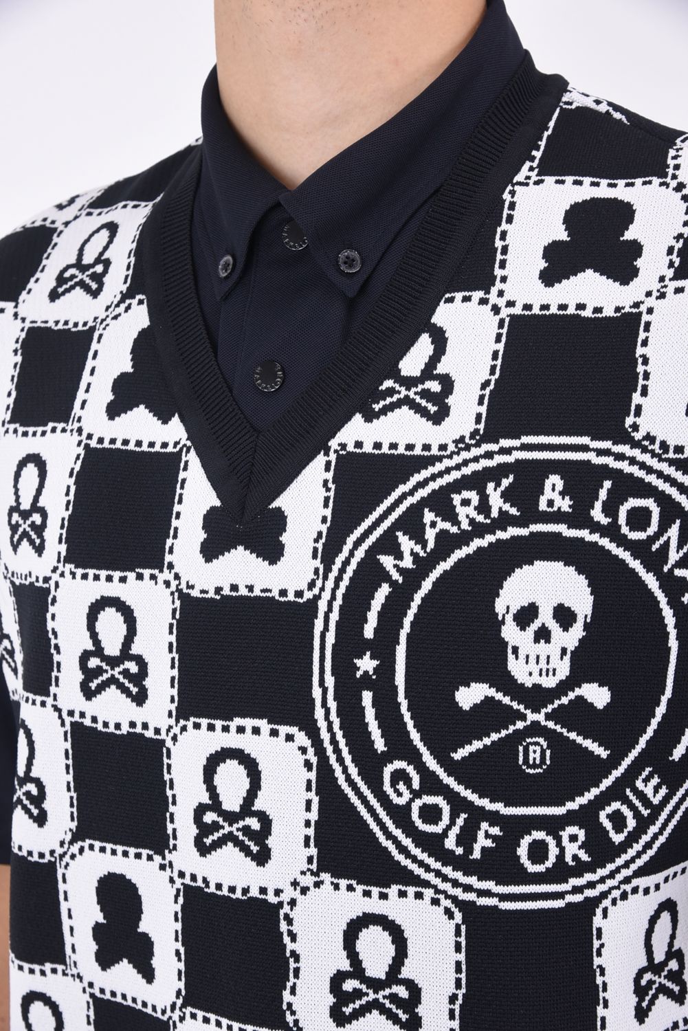 MARK&LONA - EVER CHECKER KNIT VEST / チェッカーフラッグロゴ セミ