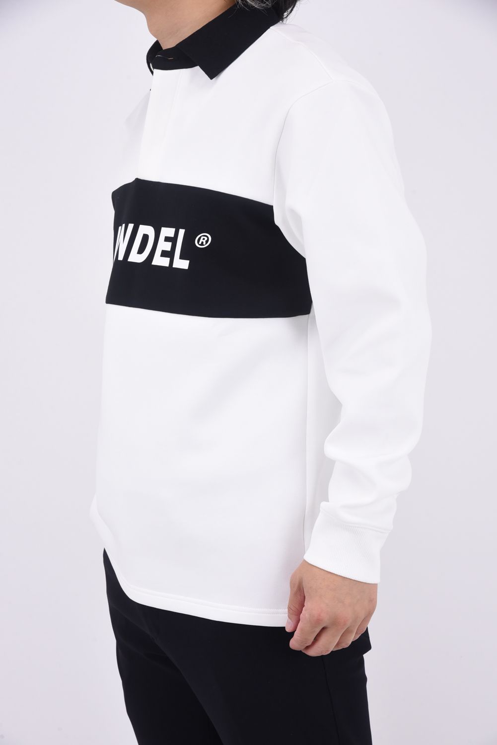 COLOR BLOCK L/S RUGBY POLO / フロントロゴ バイカラー ロングスリーブ ラグビーポロシャツ (ホワイト/ブラック)