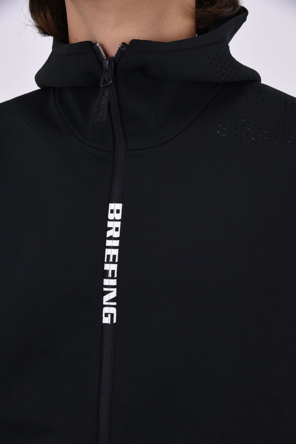 【26AW】 MEN'S DOUBLE JQ KNIT PARKA / バックロゴ ジップアップ ニットパーカー (ブラック)