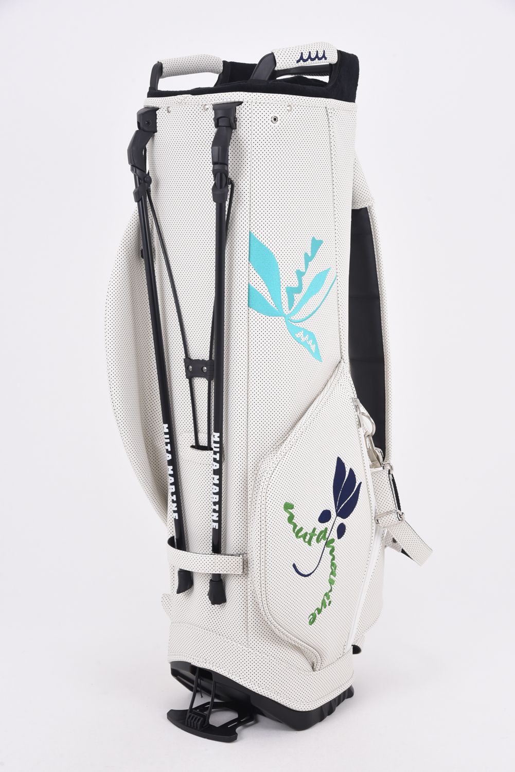 【26SS】【銀行振込・代金引換不可】【返品・交換不可】 CADDY BAG & HEAD COVER / パンチングエシカルレザー フローラルモチーフ刺繍 スタンドタイプ キャディバッグ&ヘッドカバーセット (ホワイト)