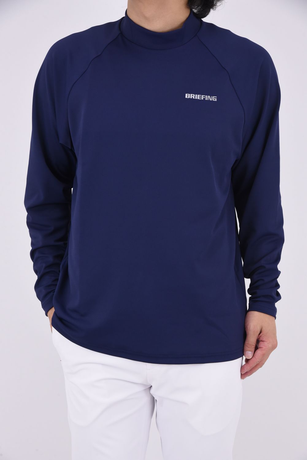 BRIEFING - 【24AW】 MEN'S BACK LOGO LINE LS HIGH NECK RF / バックロゴ 長袖 リラックスフィット  モックネックシャツ (グレー) | GOSSIP GOLF