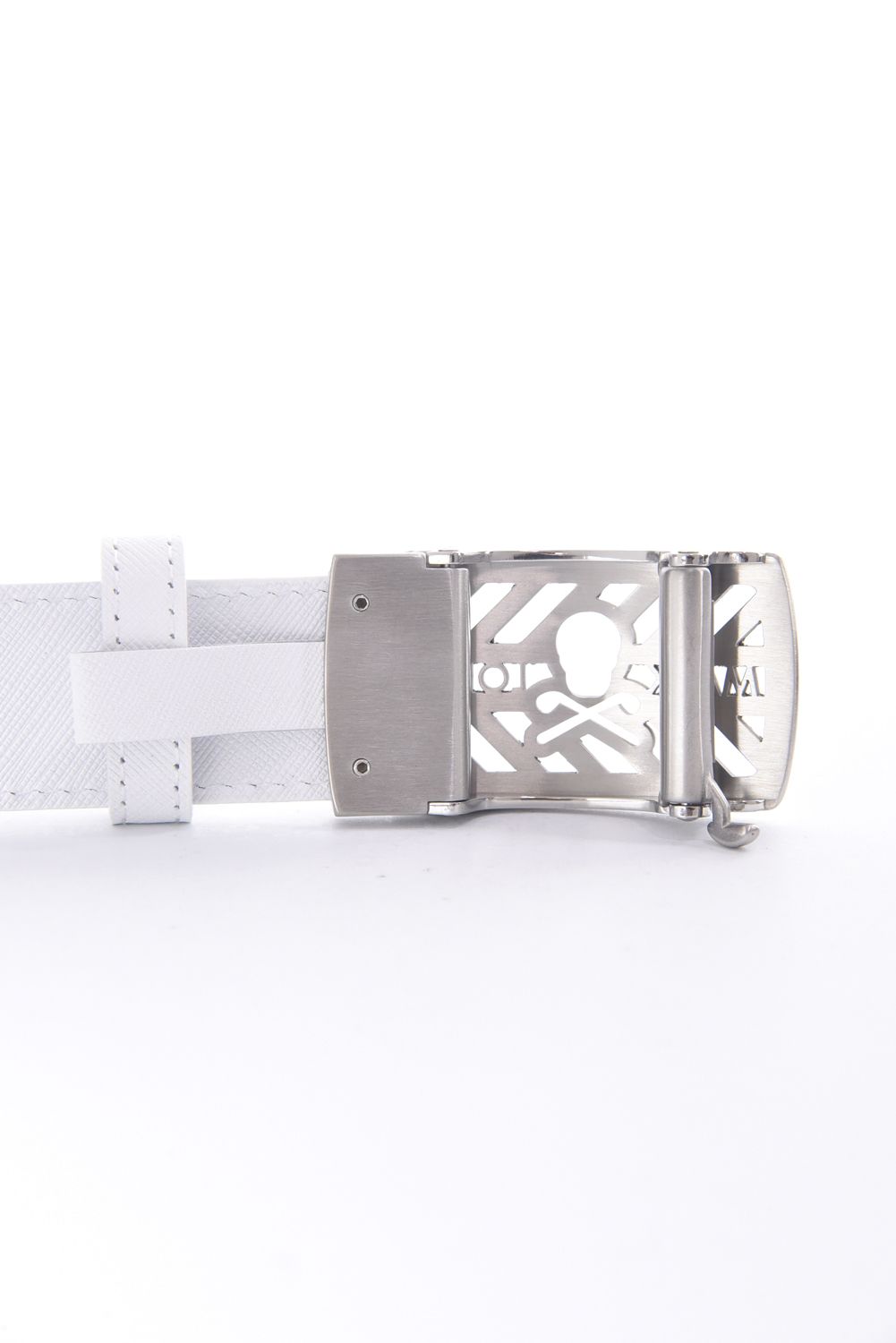 HOLLOW SKULL ADJUST LEATHER BELT / ブランクスカルバックル 無段階調整レザーベルト (ホワイト)