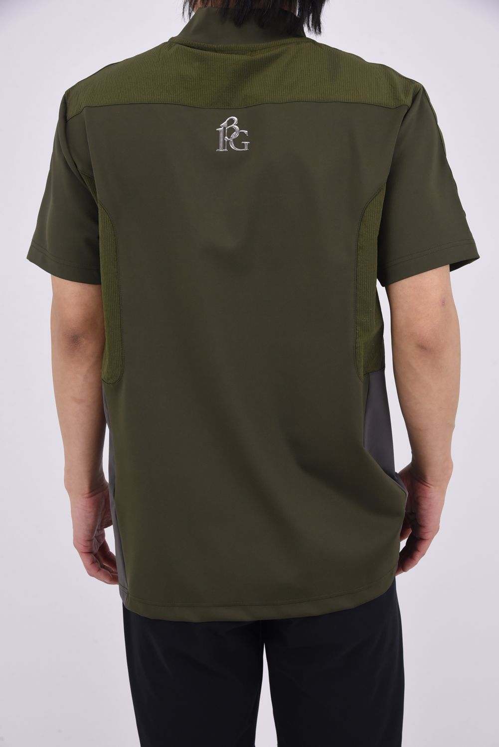 【26SS】 SWITCHING MOCK NECK / 異素材切り替え ドットエア モックネックTシャツ (カーキ)