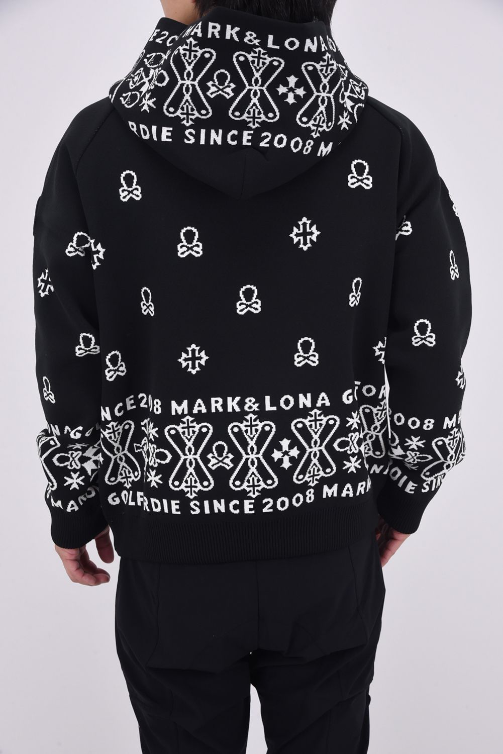 【2025AW】 SVASTIKA POLY FLEX HOODIE / クロスモチーフ オリジナルジャカード ニットフーディー (ブラック)