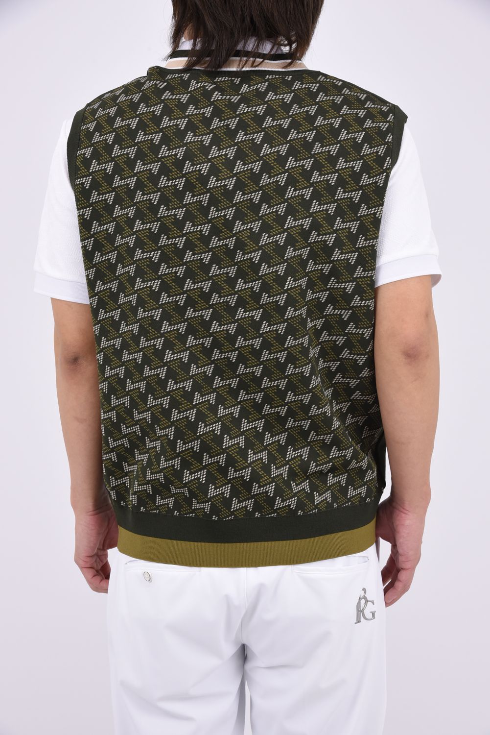 【26AW】 HALF GM V KNIT VEST / バックシャンデザイン Vネック ニットベスト (カーキ)*
