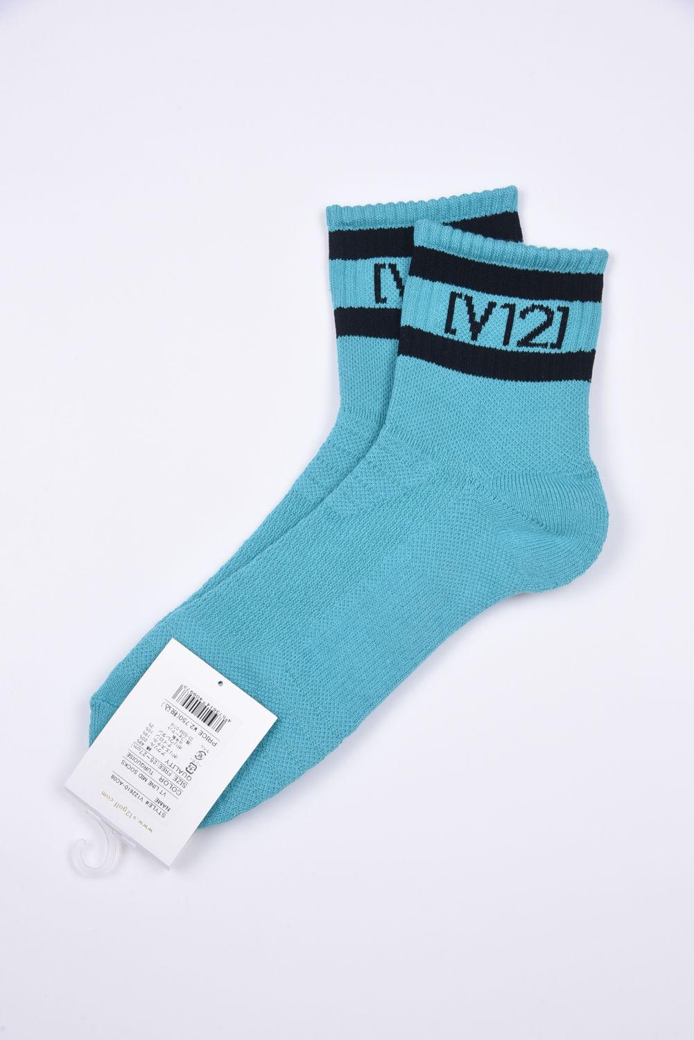 【26SS】 VT LINE MID SOCKS / ブランドロゴジャカード ライン ミドルソックス (ターコイズ)
