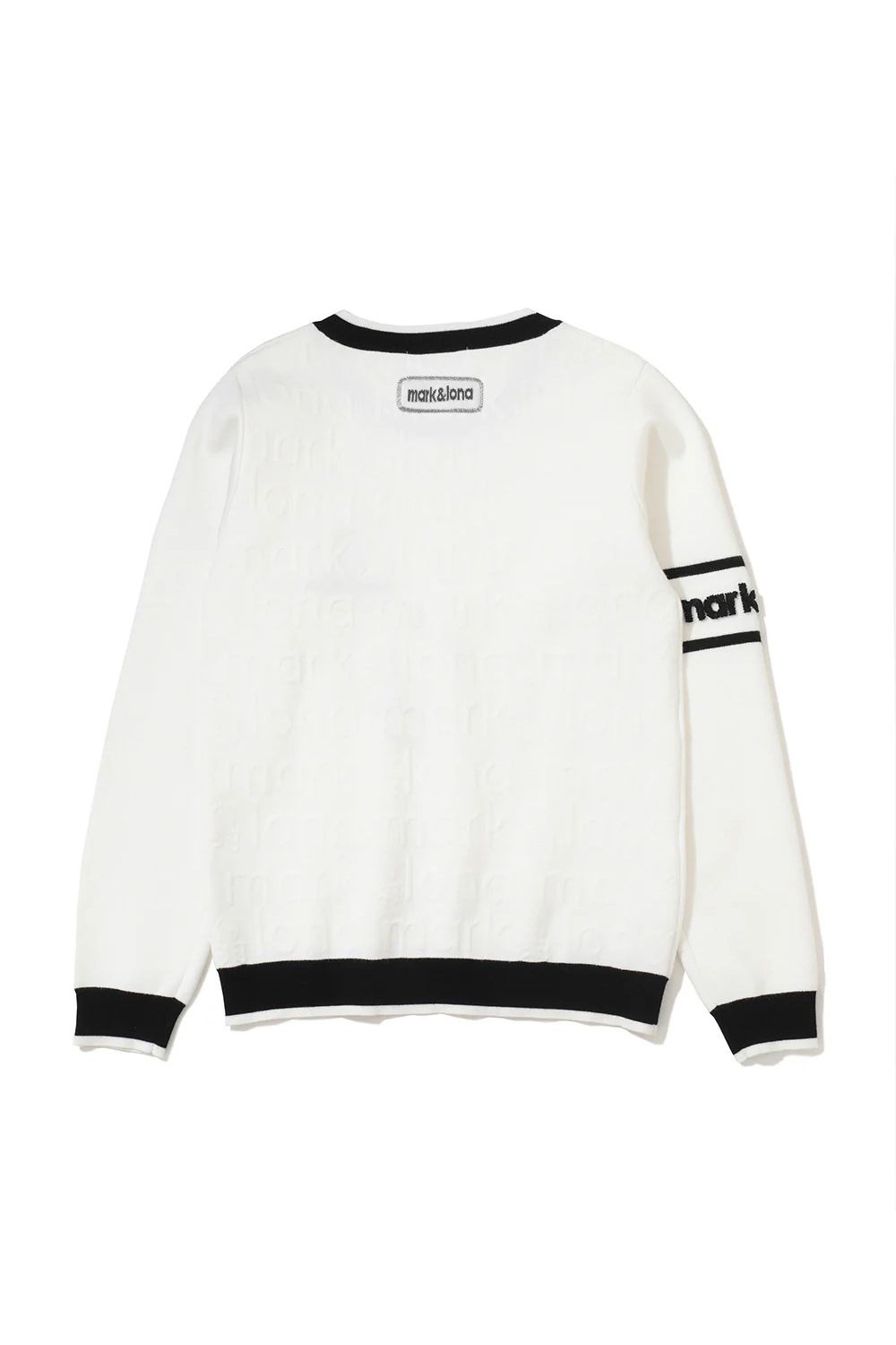 【26SS】【レディース】 MERIDIAN EMBOSS LOGO KNIT / バイカラー エンボス風ロゴジャカード ニットプルオーバー (ホワイト)