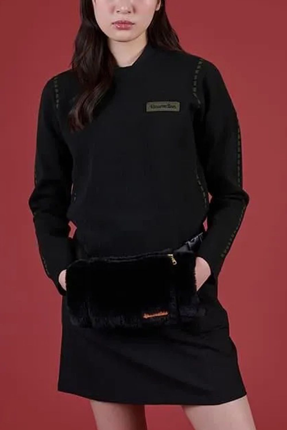 【26AW】【レディース】 STITCHING LINE KNIT / ステッチングライン クルーネックニット (ブラック)*