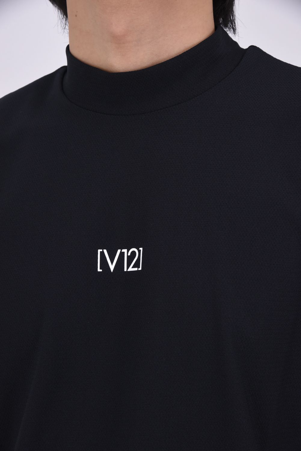 【26SS】 EXP MOCK / メッセージプリント バイカラー モックネックTシャツ (ブラック)