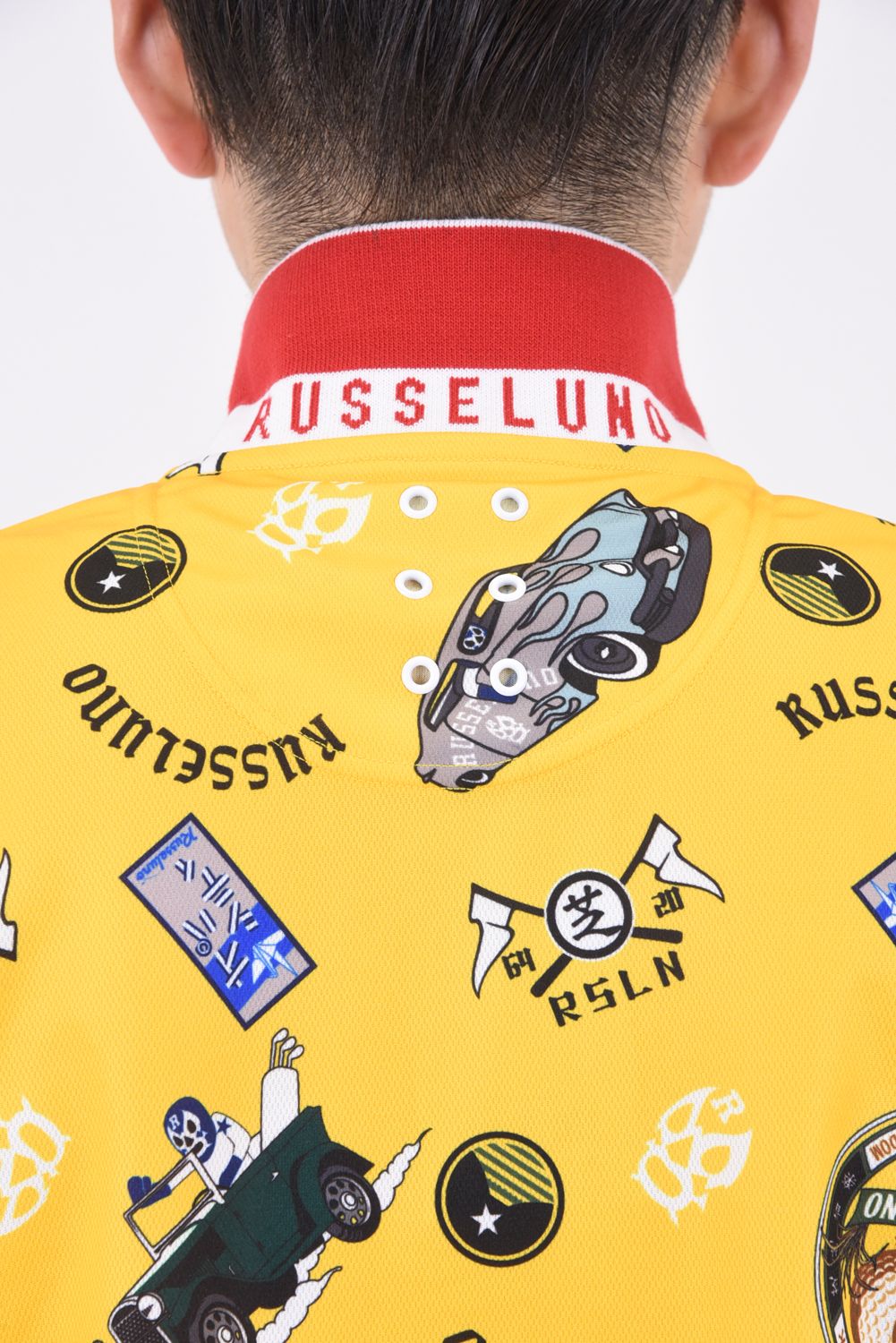 RUSSELUNO - RETRO PATTERN POLO / 総柄プリント ポロシャツ イエロー