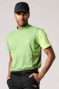 CRAZY BACK CIRCLE MOCK / クレイジーパターン バック サークルロゴ 半袖 モックネック Tシャツ (グリーン/イエロー)