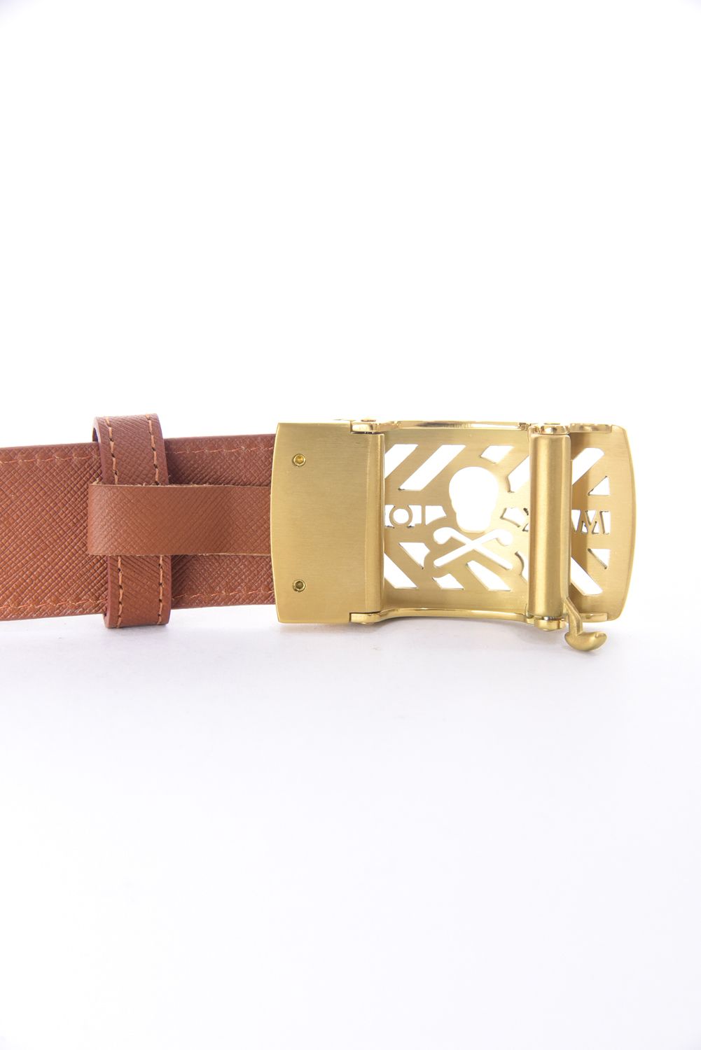 HOLLOW SKULL ADJUST LEATHER BELT / ブランクスカルバックル 無段階調整レザーベルト (ブラウン)