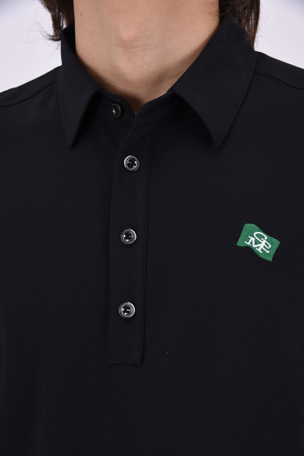 【26AW】 【ユニセックス対応】 STRETCH KANOKO LONG SLEEVE POLO / ハイゲージカノコ素材 バックプリント 長袖ポロシャツ (ブラック)