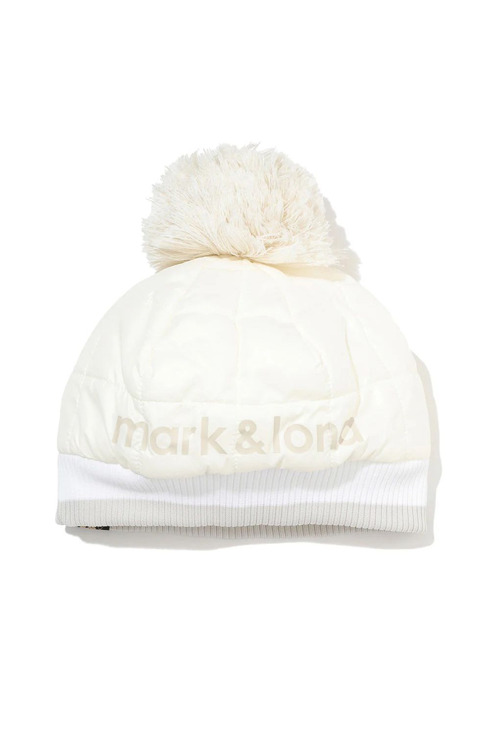 FRAME QUILTED POM CAP / 中綿キルティング リブニット 梵天付きキャップ (ホワイト)