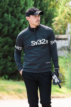 ZIP UP LIGHT STRETCH SHIRTS / ロゴ ハーフZIPシャツ ブラック*