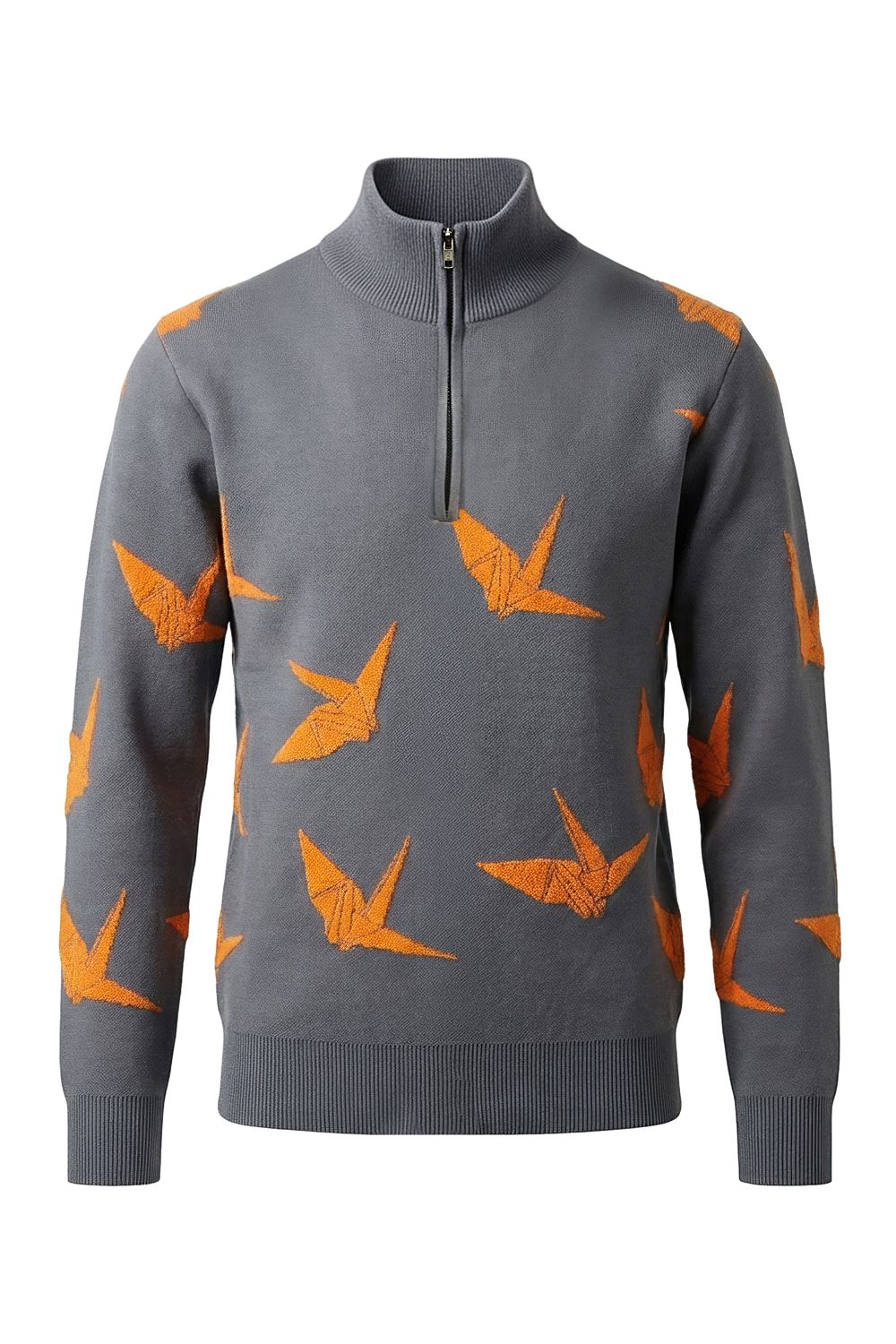 【26AW】 Dancing CraneJacquard Half-Zip Knit / ジャガード ハーフジップニット (グレー) (9月入荷予定)