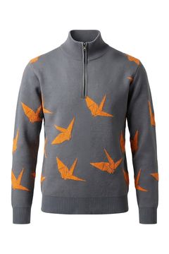 【26AW】 Dancing CraneJacquard Half-Zip Knit / ジャガード ハーフジップニット (グレー) (9月入荷予定)