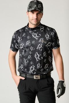 SS MOCK RANDOM113G / 113総柄 ランダムロゴ 半袖 モックネック Tシャツ (ブラック)