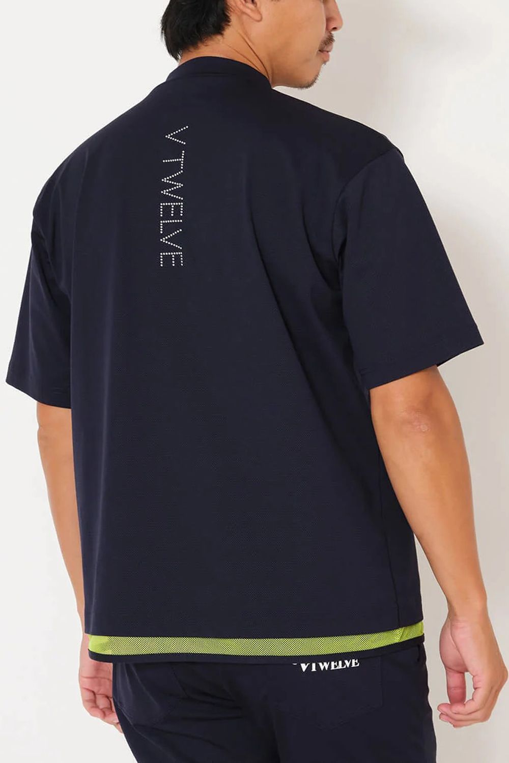 【26SS】 SNEAK MOCK / ブランドロゴ ネオンカラーライン モックネックTシャツ (ネイビー)