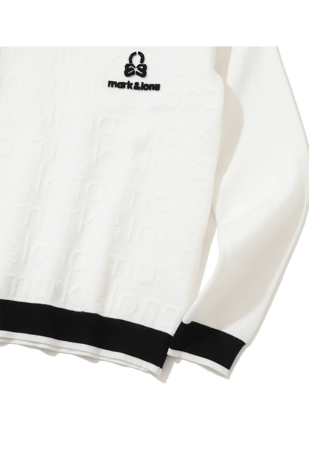 【26SS】【レディース】 MERIDIAN EMBOSS LOGO KNIT / バイカラー エンボス風ロゴジャカード ニットプルオーバー (ホワイト)