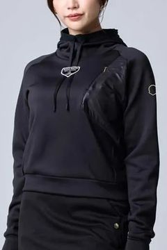 【26AW】【レディース】 KARUISHI HOODIE MOCK SHIRTS / 高機能フリース モックネック スウェットパーカー (ブラック)*