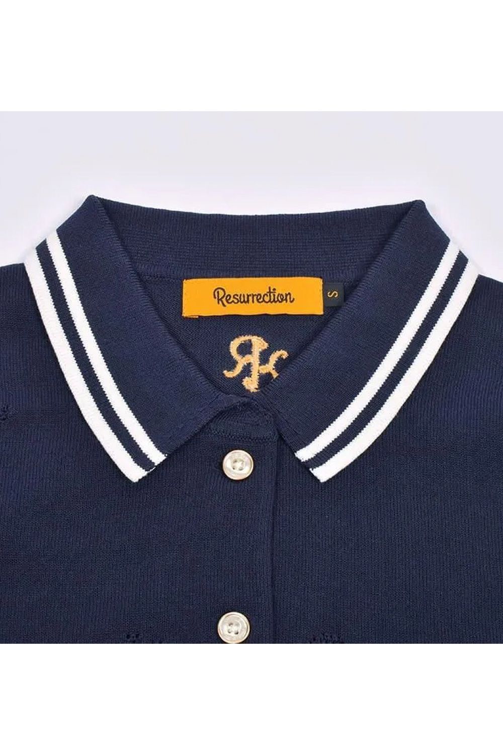 【26SS】【レディース】 MESH LOGO KNIT POLO / メッシュ編み ライン ニットポロシャツ (ネイビー)*