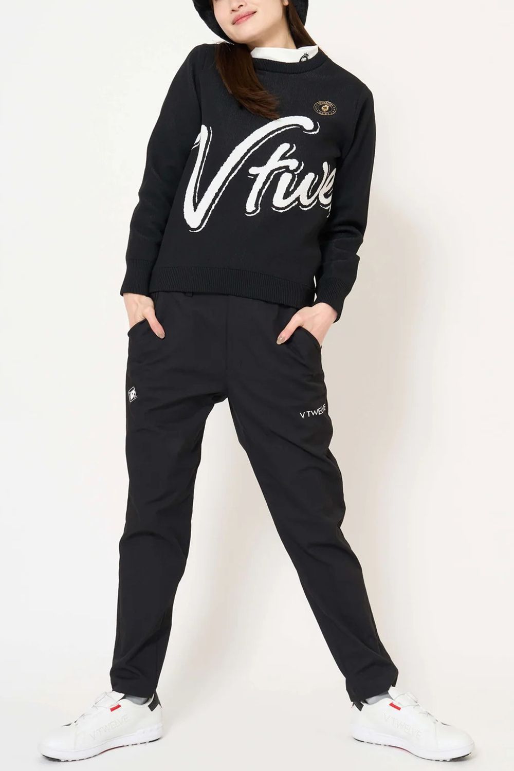 【26AW】【レディース】 BIG HICKY KNIT / ビッグロゴ 防風裏地付き クルーネックニット (ブラック)