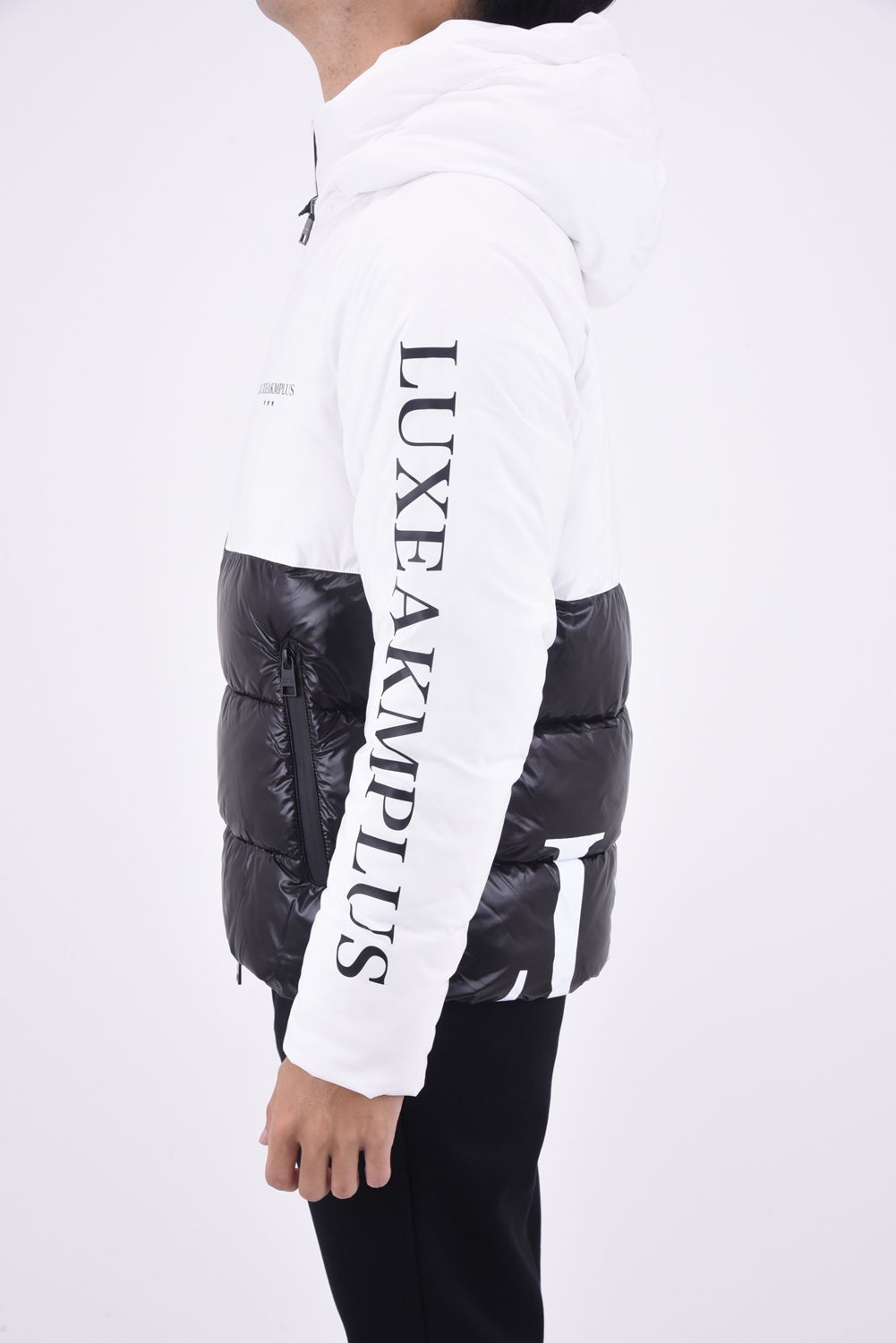 BICOLOR HOODY / バックロゴ バイカラー パデッドジャケット (ホワイト)