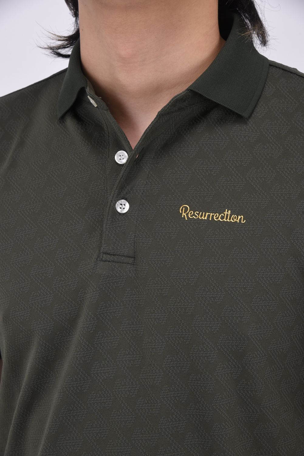 【25SS】 MENS GM JACQUARD POLO / オリジナルテキスタイルジャガード ポロシャツ (カーキ)