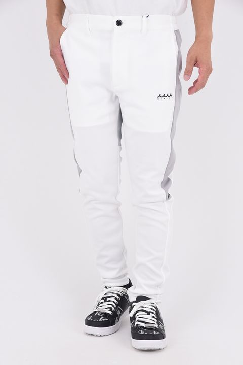 【25AW】 COMBINATION EASY SLACKS / 異素材切り替え サイドライン風 イージースラックス (ホワイト)