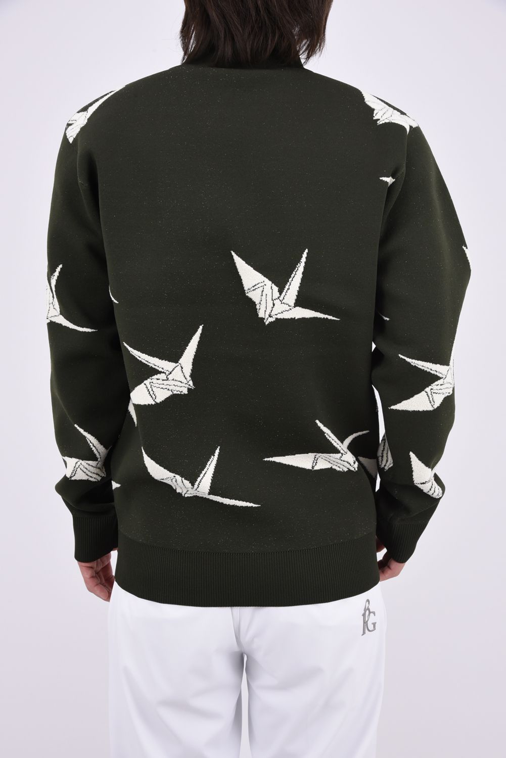 【26AW】 JACQUARD HALF-ZIP KNIT DANCING CRANE / 折鶴ジャガード ハーフジップニット (カーキ)