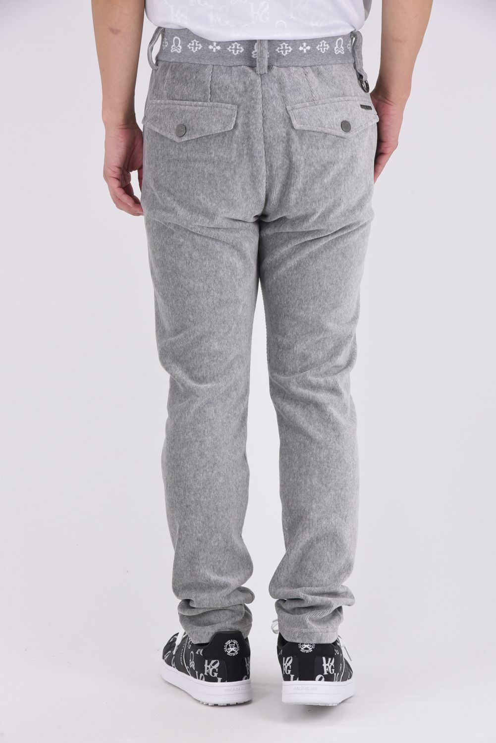 【2025AW】 SVASTIKA TRACK PANTS / コーデュロイジャージー クロスモチーフ刺繍 トラックパンツ (グレー)