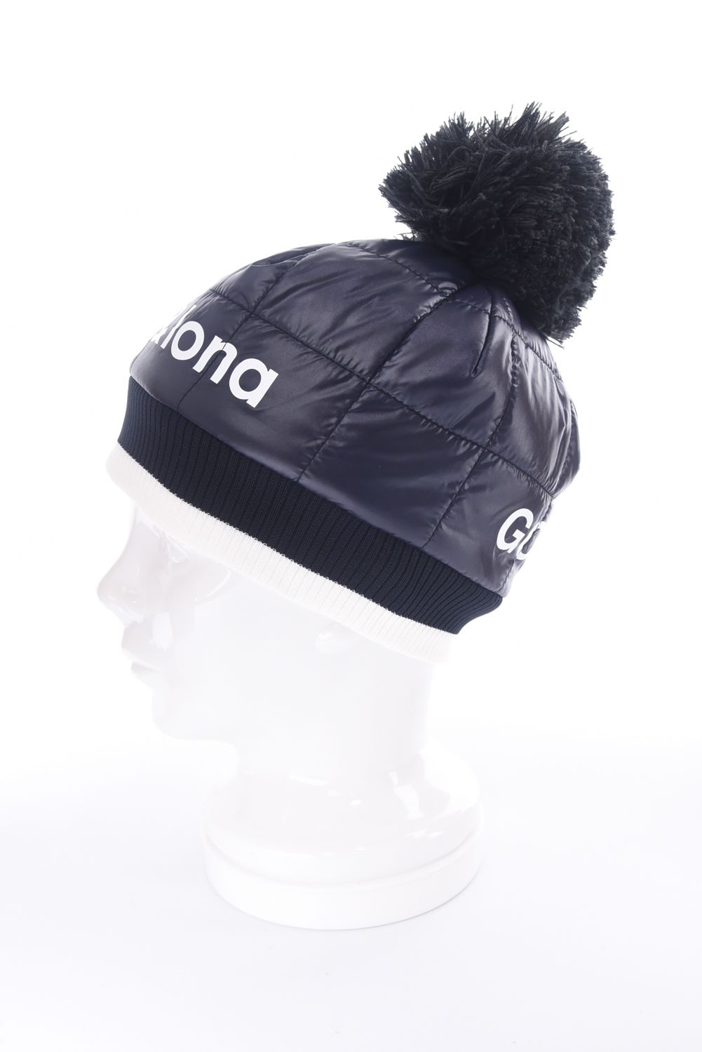 FRAME QUILTED POM CAP / 中綿キルティング リブニット 梵天付きキャップ (ブラック)