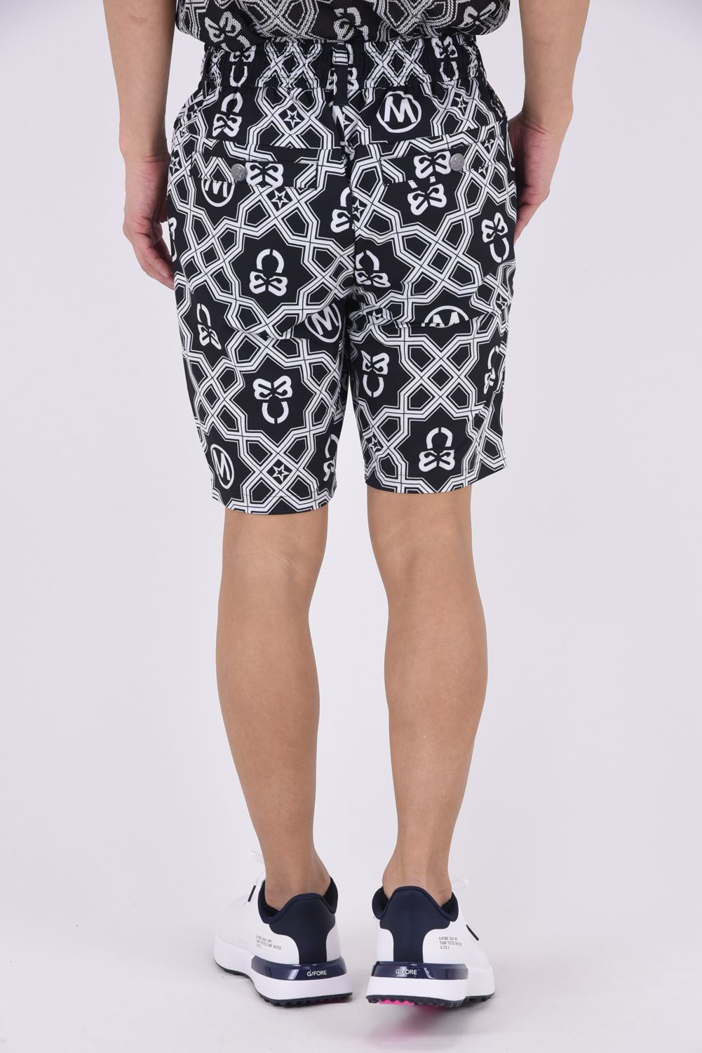 【26SS】 DOMINANT FLEX SHORTS / ジオメトリックパターン総柄 ドライタッチ ショートパンツ (ブラック)