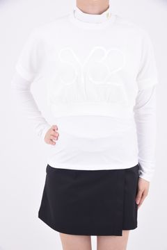 【レディース】 FAKE LAYERED MOCK NECK SHIRTS / フェイクレイヤードデザイン ロングスリーブ モックネックTシャツ ホワイト*