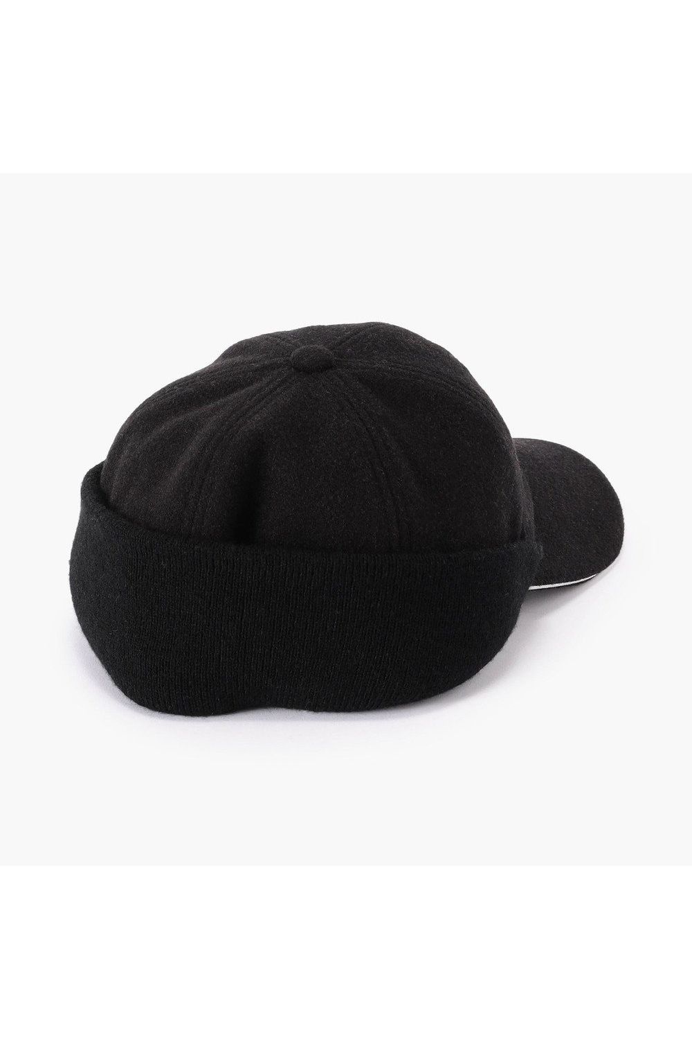 【26AW】 MEN’S WOOLY WARM CAP / ウール調ニット素材 リブニット付ウォームキャップ (ブラック)
