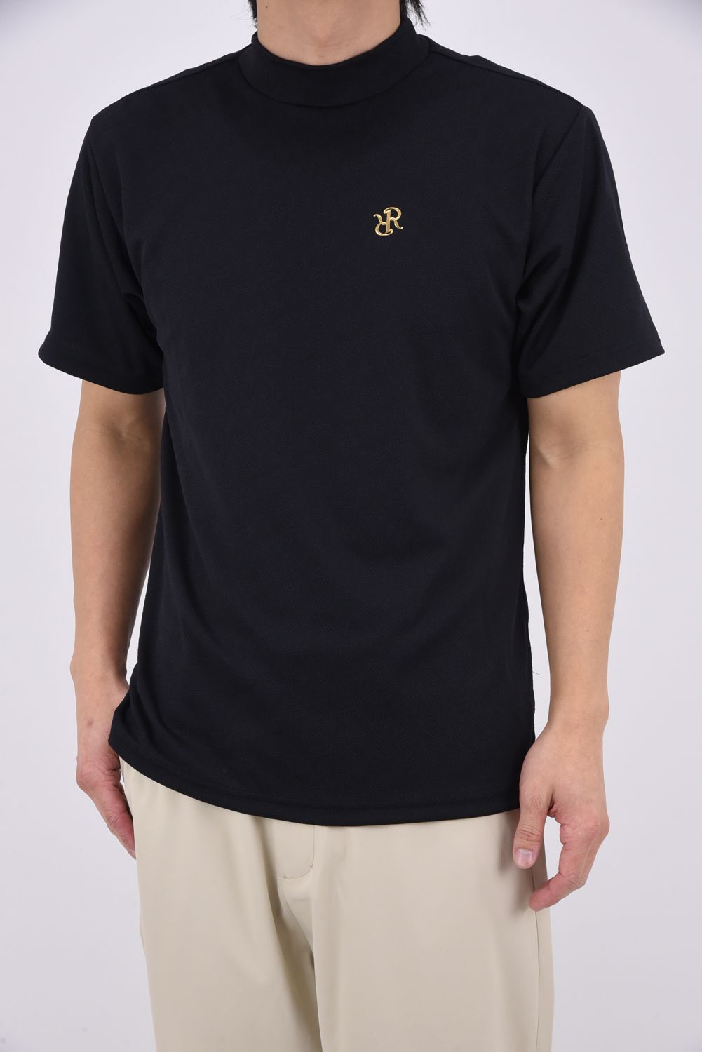 【26SS】 MENS GM JACQUARD MOCK NECK / ジャガード モックネックTシャツ (ブラック）*